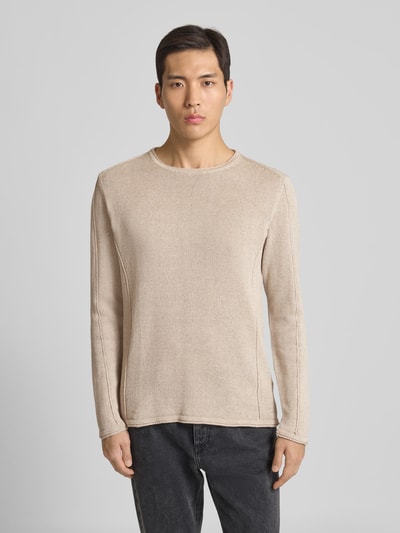 GABBA Regular Fit Strickpullover aus Leinen-Baumwoll-Mix Sand 4