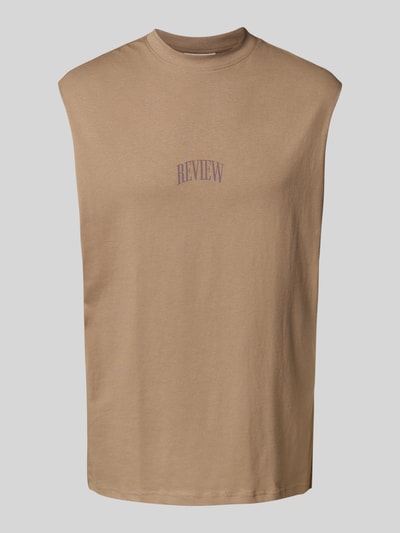 REVIEW Top z nadrukiem z logo Ziemisty brązowy 2