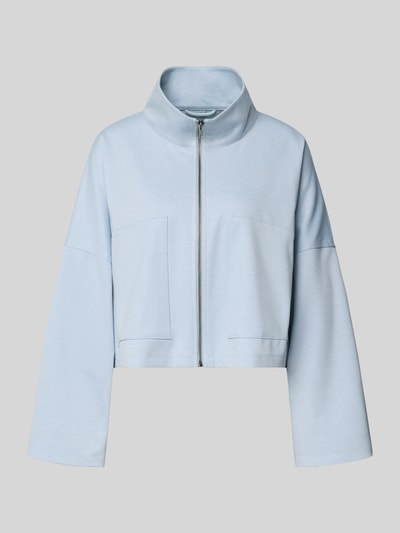Produktfoto, jasnoniebieski Boxy Fit Blazer z wysokim kołnierzem, zamek błyskawiczny, model 'ELSTOW' od Drykorn, mieszanka materiałów z domieszką wiskozy, długość pleców w rozmiarze 36: 49 cm, szerokość w rozmiarze 36: 71 cm, długość rękawa w rozmiarze 36: 42 cm