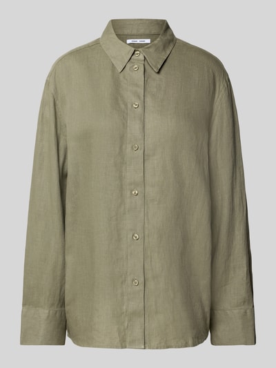 Samsøe Samsøe Regular Fit Leinenbluse mit Knopfleiste Modell 'SANOT' Oliv 2