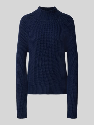Produktfoto, dunkelblauer Strickpullover aus Kaschmir-Baumwoll-Mix Modell 'LONA' von 0039 Italy, Regular Fit, mit Stehkragen, gerippte Struktur