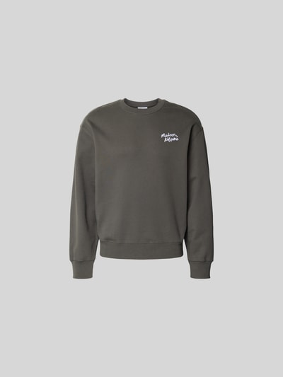 Produktfoto, Sweatshirt aus Baumwoll-Mix von MAISON KITSUNÉ in Olive mit Label-Stitching, lockere Passform, elastische Abschlüsse.
