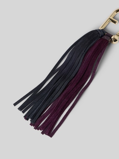 Productfoto, sleutelhanger uit echt leer Model 'NUVOLA FRINGE' van FURLA, bordeauxrood en donkerblauw met franjes, sleutelring in metallic