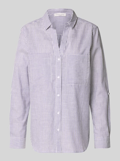 Produktfoto, Regular Fit Bluse mit V-Ausschnitt und Brusttaschen von Christian Berg Woman, Baumwolle mit Streifenmuster, Hemdblusenkragen