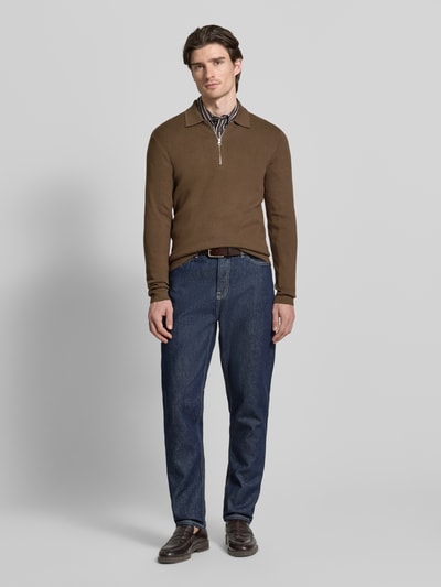 Samsøe Samsøe Sweter o kroju slim fit z kołnierzykiem polo model „GUNA” Ciemnobrązowy 1