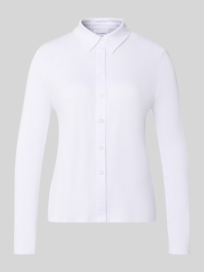 Produktfoto, Slim Fit Hemdbluse aus Viskose-Mix von COMMA, weiß, durchgehende Knopfleiste, Hemdblusenkragen, langärmelig, elastisch