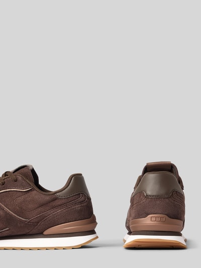 Productfoto, bruine sneakers van rundleer met gladde en suède textuur, Sneaker aus echtem Rindsleder van Marc O'Polo, dames sneakers