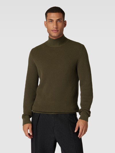 BOSS Sweter z dzianiny ze stójką model ‘Maurelio’ Oliwkowy 4