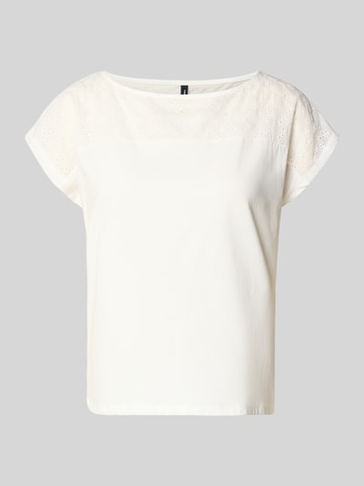 Produktfoto, Regular Fit Blusentop aus reiner Baumwolle Modell 'JANNI' von Vero Moda, efekt: jednolity kolor, półprzezroczysty efekt, dekolt w łódkę, krótki rękaw, wykończenie materiału: dżersej, materiał: bawełna