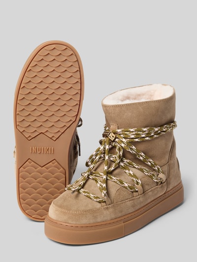 Produktfoto, Boots aus Leder-Mix mit Logo-Detail von INUIKII in Beige mit Schnürverschluss, abgerundeter Passform und Profilsohle, Damen Boots