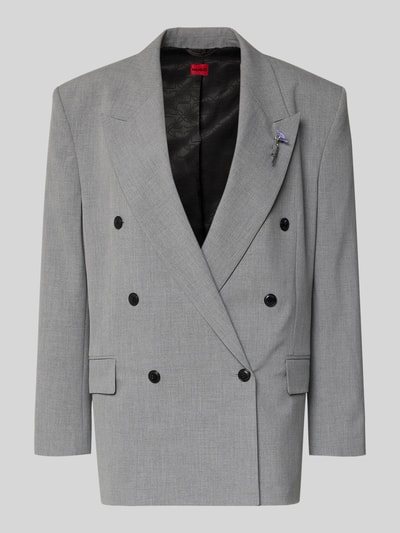 Produktfoto, Regular Fit Longblazer met broche model 'ANTEGI' van HUGO, melange optiek, lange mouwen, reverskraag, dubbele knopen.
