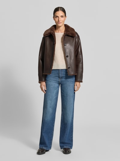 OPUS Cropped Webpelzjacke aus Polyester mit Wendefunktion Modell „Hafellda“ Dunkelbraun 1