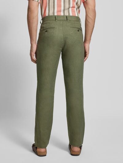 Marc O'Polo Tapered linnen broek met bandplooi, model 'OSBY JOGGER' Olijfgroen - 5