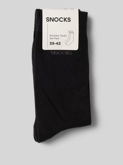 Produktfoto, Business Socks im 2er-Pack mit Label-Stitching von Snocks, schwarze Herren Socken aus Baumwoll-Mix mit Stretch-Anteil, gerippte Bündchen
