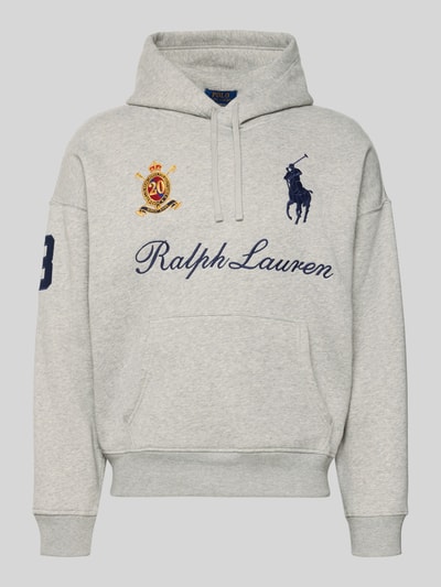 Polo Ralph Lauren Hoodie mit Label-Stitchings und Känguru-Tasche Hellgrau Melange 2