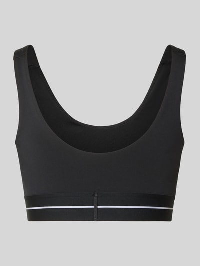 Produktfoto, BH met elastische logoband van adidas Sportswear, zwart, materiaal-mix met stretch, aansluitende pasvorm, productopname