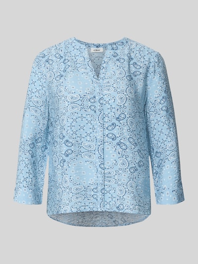 Produktfoto, Relaxed Fit Kurzarmbluse aus Viskose-Mix von s.Oliver RED LABEL in Hellblau mit Paisley-Muster, geschwungener Saum, glatte Textur.