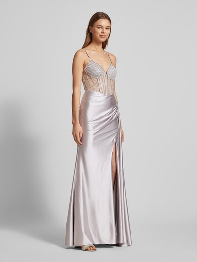 Luxuar Abendkleid mit Strasssteinbesatz Silber 1