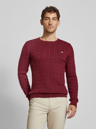 Gant Gebreide pullover met ronde hals Bordeaux - 4