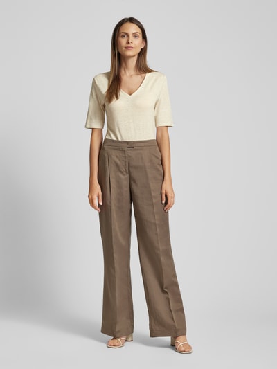 Weekend Max Mara T-Shirt aus Leinen-Elasthan-Mix mit V-Ausschnitt Modell 'BRUNATE' Sand 1