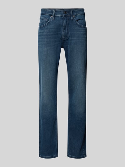 Produktfoto, blaue Tapered-Fit Jeans aus Baumwoll-Mix von s.Oliver RED LABEL, dezente Waschung, sichtbare Nähte, glatte Textur