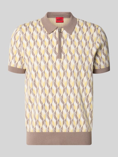 HUGO Poloshirt mit Reißverschluss und Allover-Print Modell 'SEOMO' Beige 2