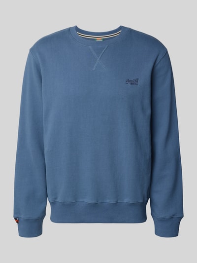 Produktfoto, Sweatshirt mit Rundhalsausschnitt und Label-Stitching van Superdry in blauw katoenmix, regular fit, ruglengte maat M 61 cm, mouwlengte maat M 64 cm