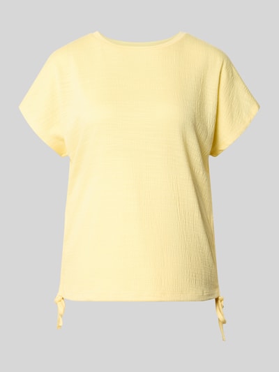 Produktfoto, Regular Fit T-Shirt mit Viskose-Anteil von Apricot in Hellgelb mit Strukturmuster, Zierschleifen, elastischer Material-Mix