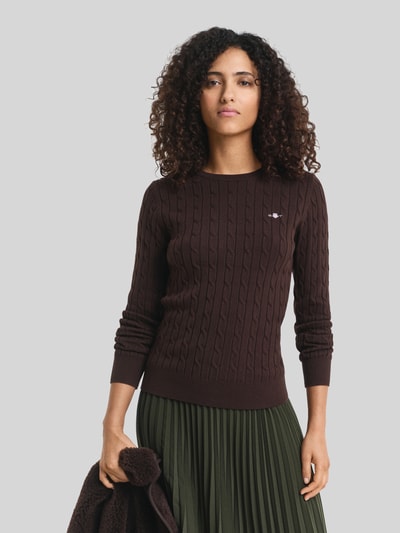 GANT Regular Fit Pullover aus Baumwoll-Mix mit Logo-Stitching Mittelbraun 4