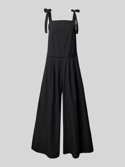 Produktfoto, czarny, szeroki A-linijny krój loose fit, wykończenie matowe; Loose Fit Jumpsuit aus reiner Baumwolle Modell 'AGGUATI' od Weekend Max Mara, tkanina bawełniana, dekolt zabudowany, z bocznymi kieszeniami, wiązane ramiączka