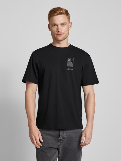 HUGO T-shirt met labelprint, model 'Dicatiko' Zwart - 4