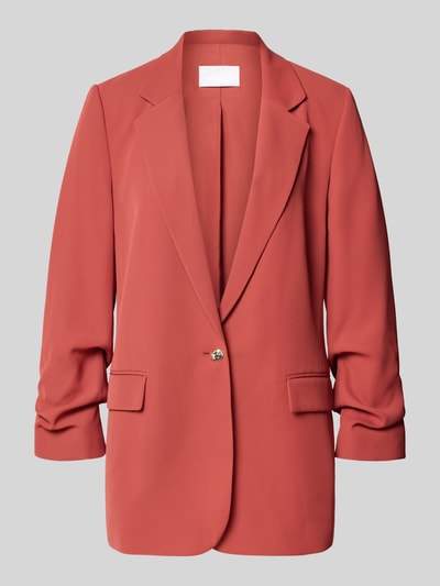 Produktfoto, Oversized Blazer mit Raffungen von Jake*s Collection in Rot, Elastischer-Material-Mix, Oversized-Fit, Reverskragen, Knopfverschluss, Pattentaschen, Rückenlänge 70 cm, Brustweite 47 cm, Ärmellänge 50 cm