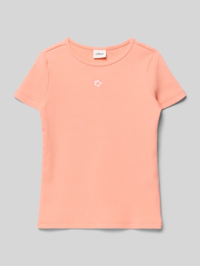 Produktfoto, Regular Fit T-Shirt aus Baumwoll-Mix von s.Oliver RED LABEL, Optik: Unifarben, Applikation: Stickerei, Rundhals, Ärmelform: Kurzarm, Materialverarbeitung: Ripp