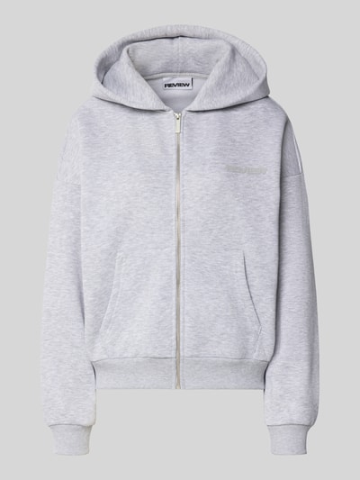 REVIEW Sweatjacke mit Logo und Känguru-Tasche Hellgrau Melange 1
