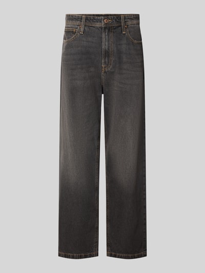 Productfoto, Baggy Fit Jeans met steekzakken model 'ALEX' van JACK & JONES, katoen, knoop- en ritssluiting, donkere denim, structuur, context: Baggy fit jeans van JACK & JONES, pure katoen, steekzakken, model 'ALEX', taillewijdte maat 32/32: 44 cm, binnenbeenlengte maat 32/32: 76 cm