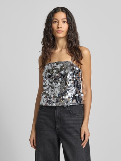 Vila Crop Top mit Pailletten Modell 'CHAYA' Silber 4