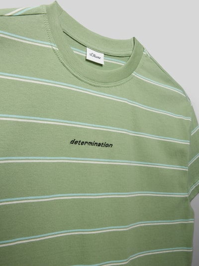 Productfoto, Regular Fit T-Shirt aus reiner Baumwolle van s.Oliver RED LABEL, groen met witte strepen, statement-stitching, jersey, kinder t-shirt