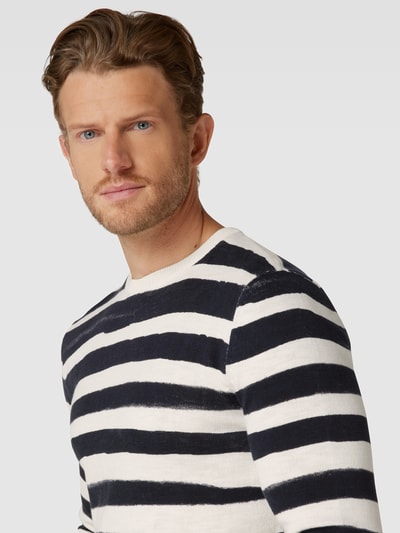 Tom Tailor Gebreide pullover met streepmotief, model 'printed stripe knitter' Marineblauw - 3