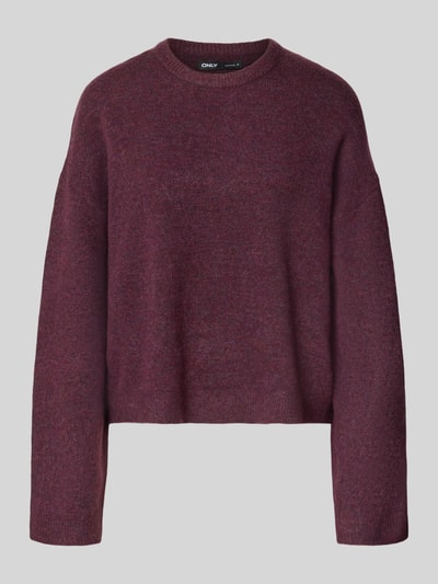Produktfoto, Relaxed Fit Pullover mit Rundhalsausschnitt Modell 'SIMONI' von ONLY in Bordeauxrot mit weicher, feinstrukturierter Oberfläche, Damen Pullover von ONLY