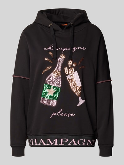 Produktfoto, Hoodie aus reiner Baumwolle von miss goodlife in Schwarz mit Pailletten-Besatz, lockerer Passform, elastischen Abschlüssen