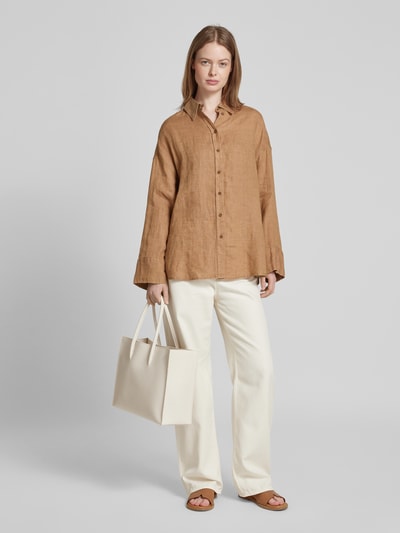 Christian Berg Woman Relaxed fit linnen blouse met overhemdkraag Roodbruin - 1