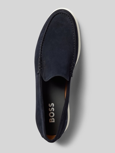 BOSS Mocassins van leer met labeldetail, model 'Noel' Marineblauw - 4