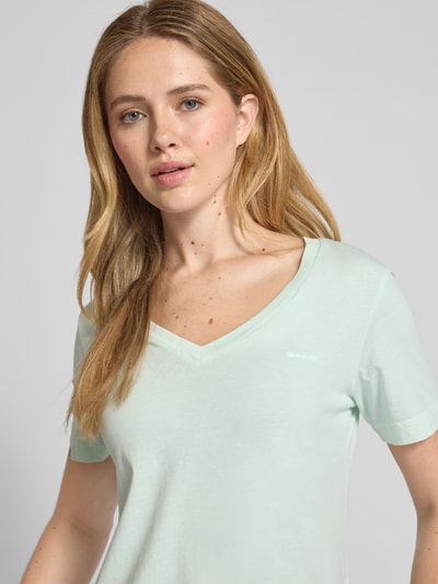 Gant T-shirt met geribde V-hals Mintgroen - 3
