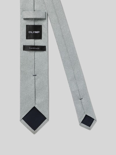 Produktfoto, Seidenkrawatte aus reiner Seide mit Logo-Patch (6,5 cm) von OLYMP, silbergrau, spitz zulaufend, glatte Textur