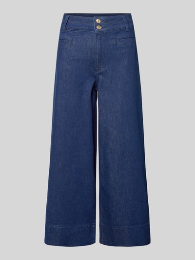 Produktfoto, Jeans mit Eingrifftaschen von More & More aus Baumwoll-Elasthan-Mix in Dunkelblau, lockerer Schnitt, sichtbare Eingrifftaschen, strukturierte Oberfläche.