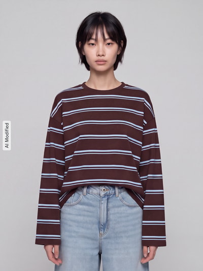 ONLY Relaxed Fit Langarmshirt aus reiner Baumwolle Modell 'FREJA' Schoko 4