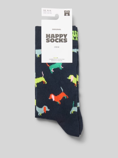 Happy Socks Sokken met motiefstitching, model 'Puppy Love' Donkerblauw - 3