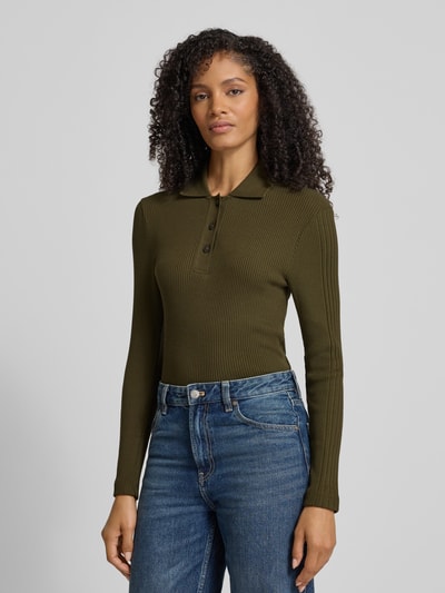 Marc O'Polo Slim Fit Langarmshirt aus gerippter Baumwolle Khaki 4