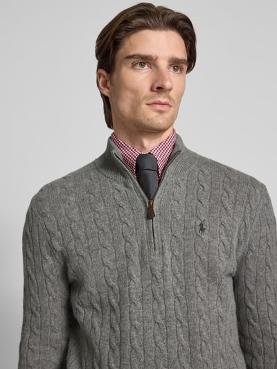 Polo Ralph Lauren Gebreide pullover van een mix van katoen en kasjmier met opstaande kraag Lichtgrijs - 3