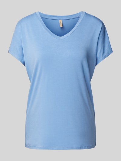 Soyaconcept T-Shirt mit geripptem V-Ausschnitt Modell 'Marica' Jeansblau 1